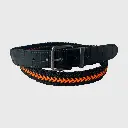 Men's Woven Canvas Belt – No-Hole Punch Free Elastic Black&Orange Crocodile-Pattern Leather