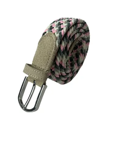 Women's Woven Suede Canvas Belt – No-Hole Punch Free Pink, Black & Beige