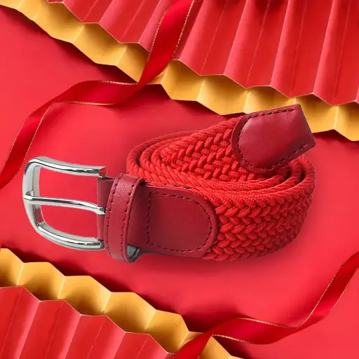 Men's Woven Canvas Belt – No-Hole Punch Free Elastic Big Red