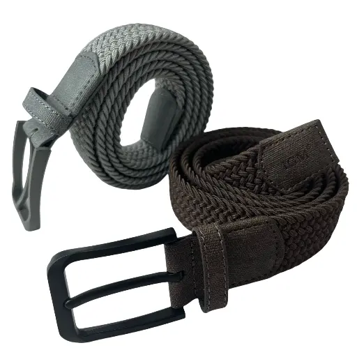 Men's Woven Canvas Belt – No-Hole Punch Free Solid Brown & Grey