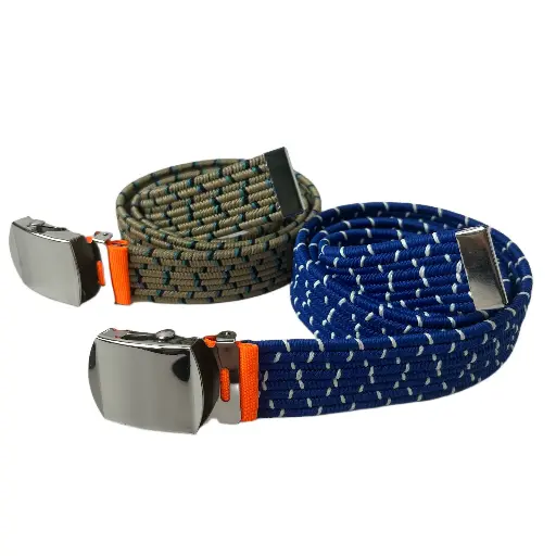 Stretch Woven Belt with Automatic Buckle – Khaki & Royal Blue Pattern