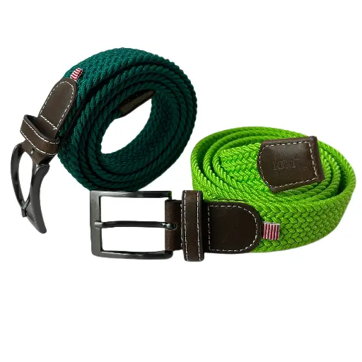 Men's Woven Canvas Belt  No-Hole Punch Free Dark Teal Green&Neon Green